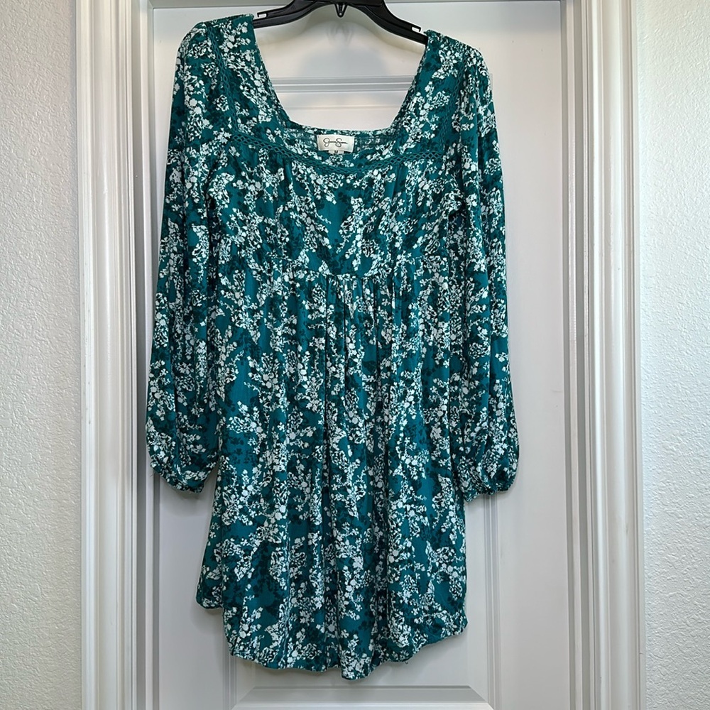 Jessica Simpson‎ Dress with Long Sleeves Green (Teal) and White Size Medium